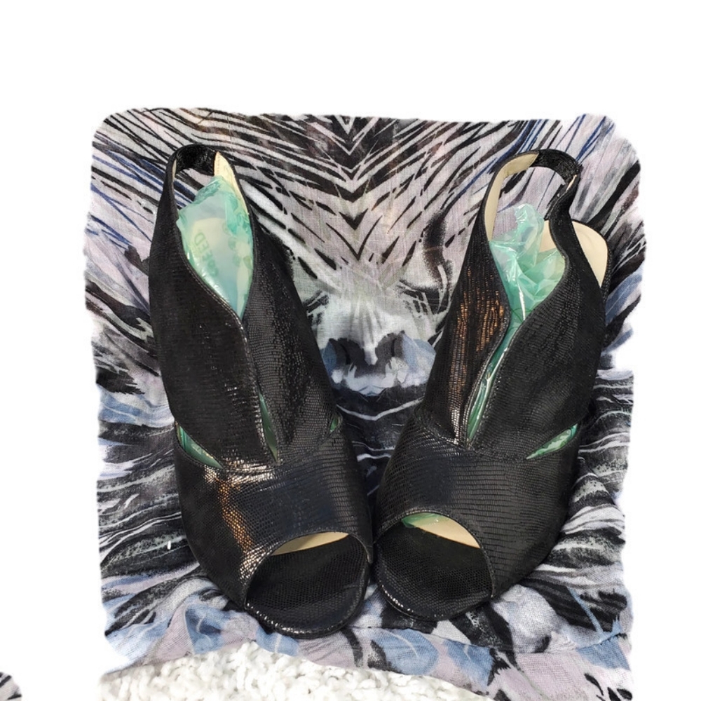 Minelli Black Open Toe Slingback Split Front Heels - image 1